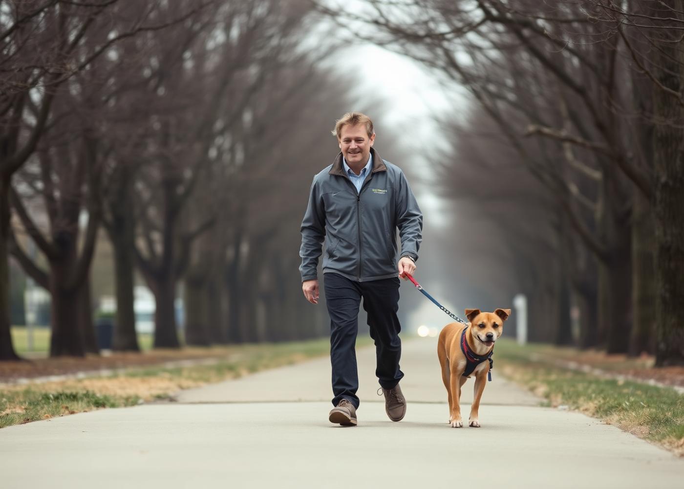 A volunteer walking a rescue dog